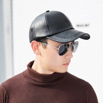 Leather Baseball Cap Warm Winter Hat #12965 - Image 2
