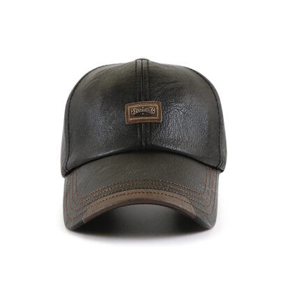 Leather Baseball Cap Winter Warm Hat #12966 - Image 2
