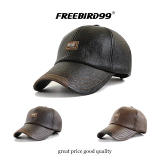Leather Baseball Cap Winter Warm Hat #12966
