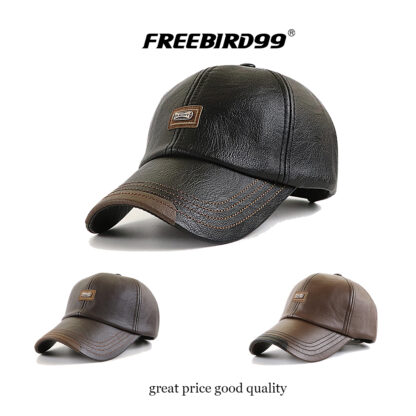 Leather Baseball Cap Winter Warm Hat #12966