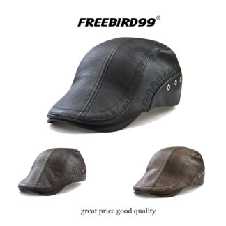 Leather Hat Flat Cap Winter Warm #12982