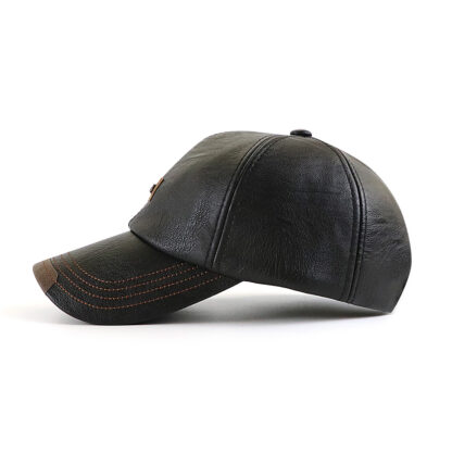 Leather Baseball Cap Winter Warm Hat #12966 - Image 3