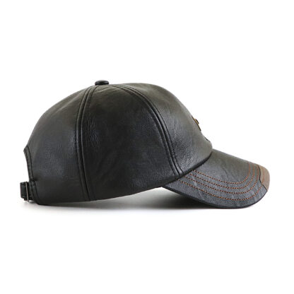 Leather Baseball Cap Winter Warm Hat #12966 - Image 4