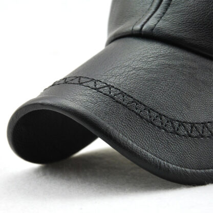 Leather Baseball Cap Warm Winter Hat #12965 - Image 3