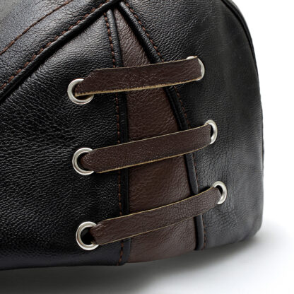 Leather Flat Cap Winter Warm Duckbill Hat #12968 - Image 5