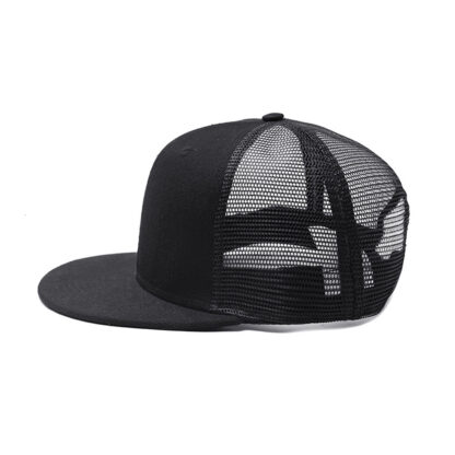 FREEBIRD99 flat brim snapback half mesh cap black