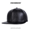 FREEBIRD99 flat billed leather snapback hat 09 black